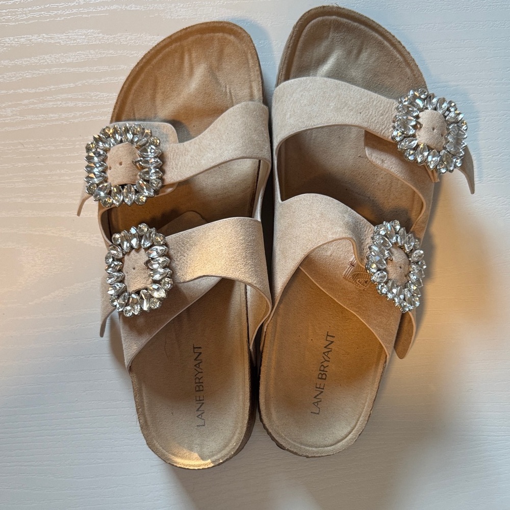 Lane Bryant Beige Sandals with Sparkling Embellishments